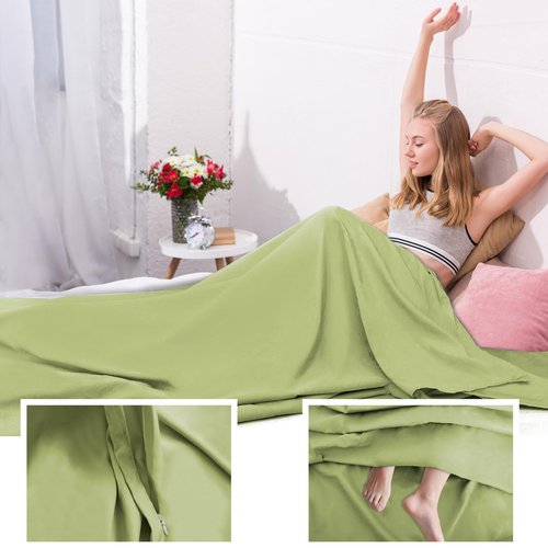 BREENHILL Double Sleeping Bag Liner，Camping Sheets & Travel Sheet, Hostels & Traveling Adult Sleep Sack for Backpacking, Hotels Lightweight Single & Double Camping Sleeping Bag Liners Green