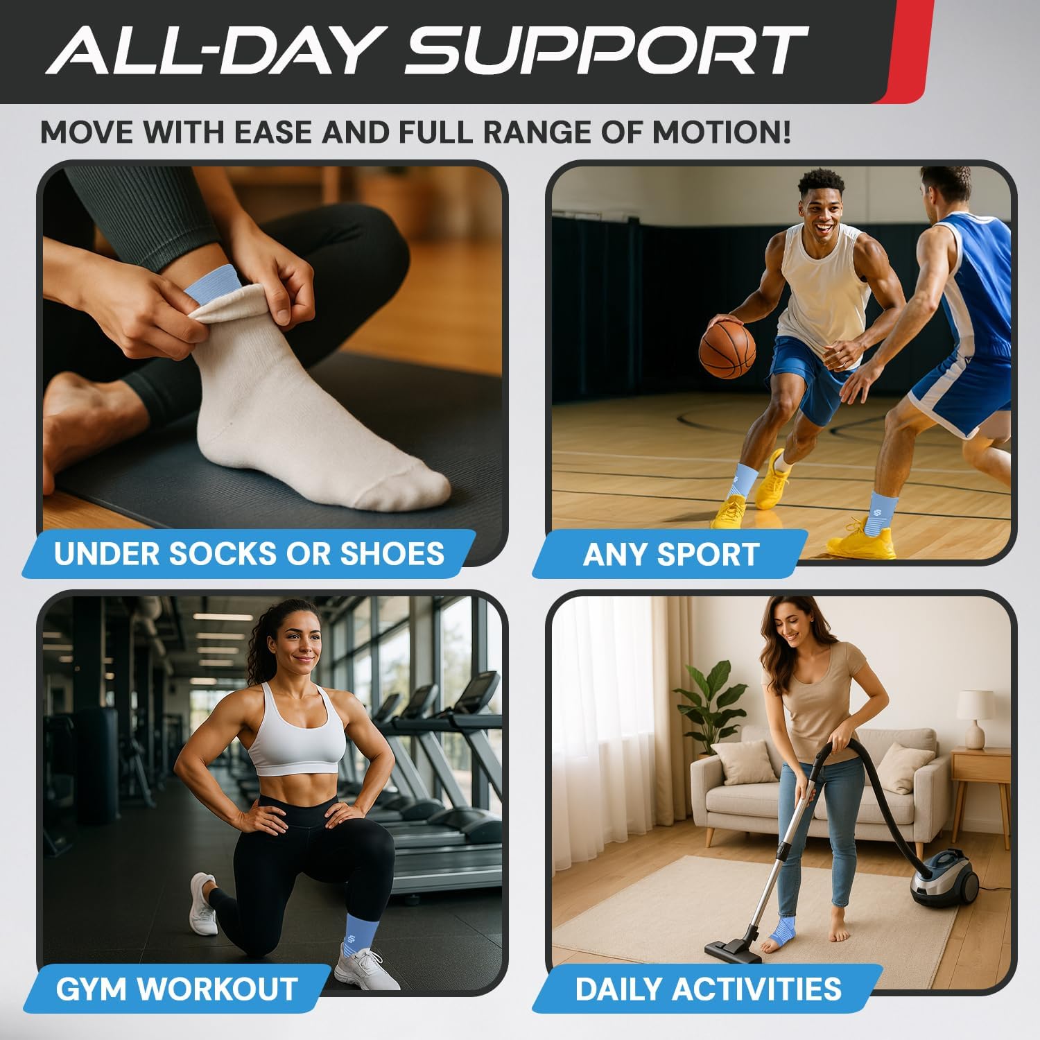 Stars Ankle Brace - Compression Sleeve for Sprained Ankle Relief | Customizable Support in Light Blue (L: 12"-13")
