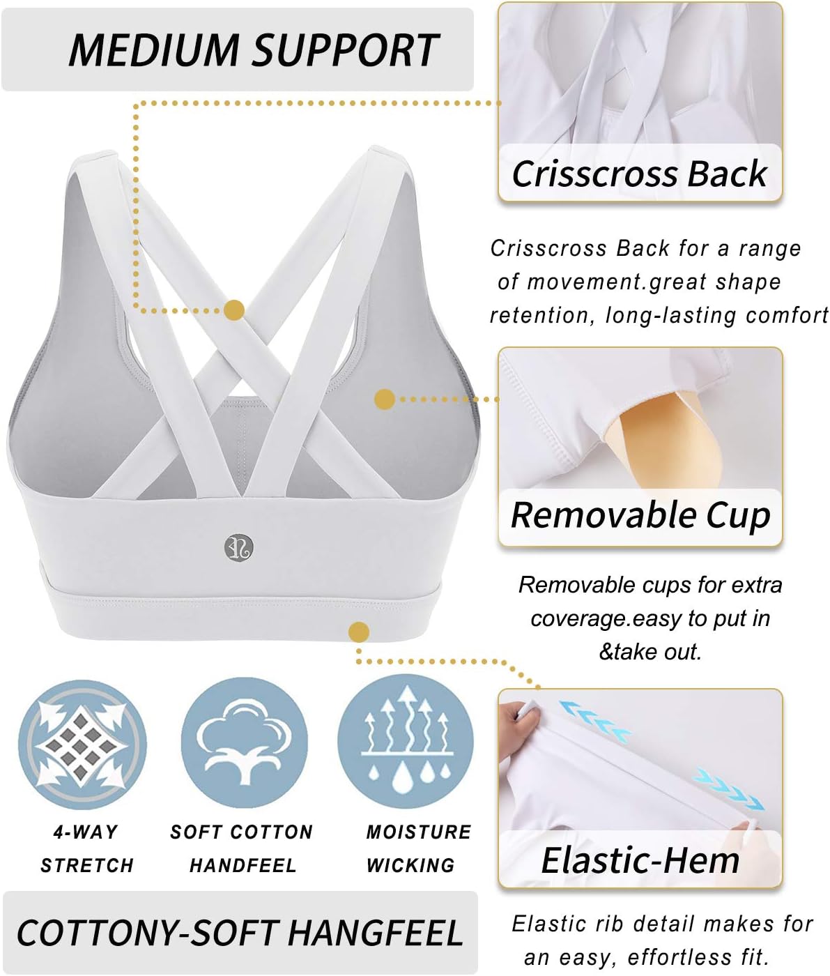 RUNNING GIRL Sports Bras for Women - Padded Criss-Cross Back Medium Support with Removable Cups