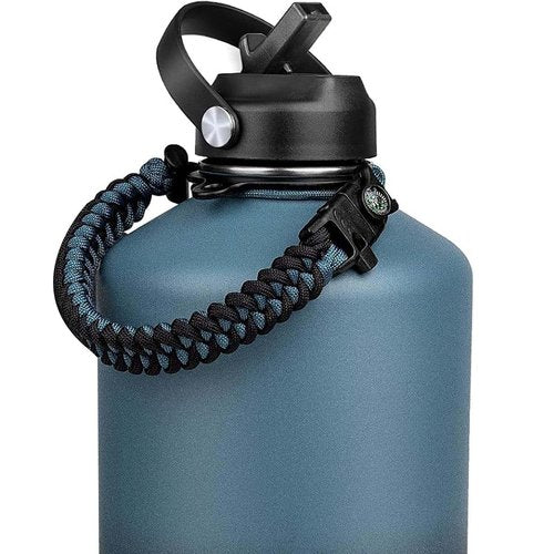 ABOTOCUP Paracord Handle fits Wide Mouth Water Jug, Durable Paracord Bracelet Strap Carrier for 32 40 64 128 oz Bottle, Secure Accessories for Hiking with Safety Ring Carabiner & Compass Whistle