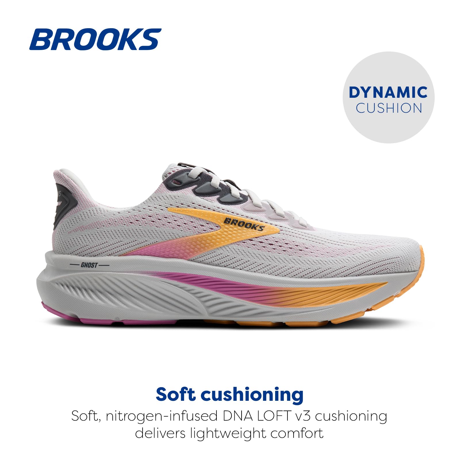 Brooks Women’s Ghost 17 Neutral Running Shoe - Oyster/Apricot/Pink - 5 Wide