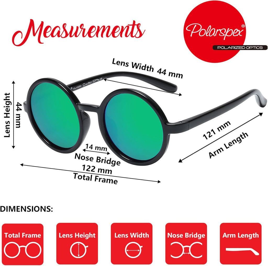PolarSpex Polarized Kids Sunglasses - Retro Circle Design | BPA-Free & Stylish