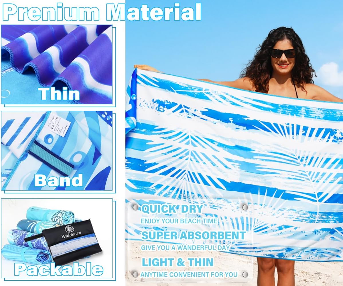 Skiennix Lightweight Microfiber Beach Towel - Quick Dry, Sand-Free, Extra Large 32x71 Inch for Travel & Pool