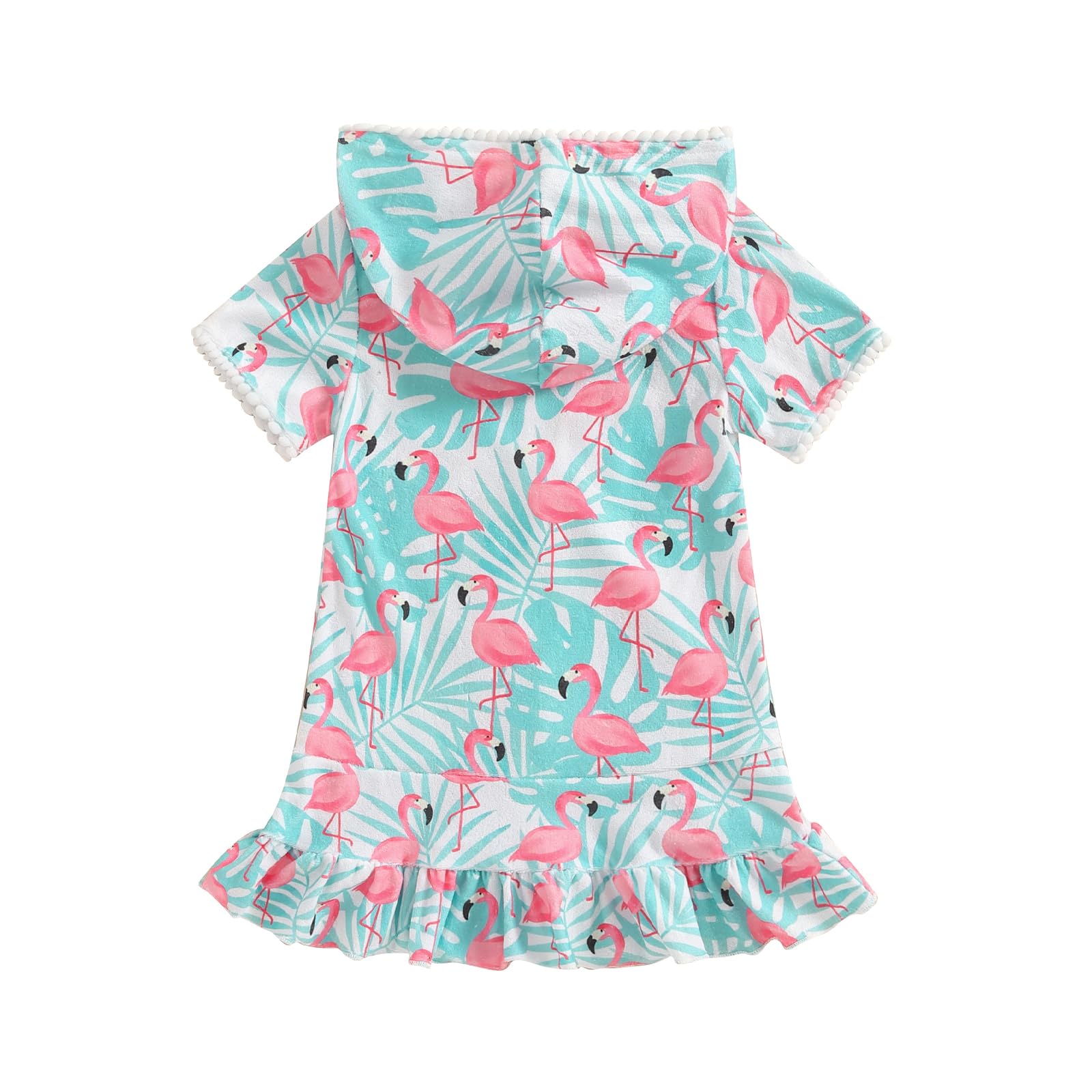 Licupiee Girls Hooded Zip Terry Coverups Swimsuit Kids Baby Girl Floral Print Short Sleeve Swim Cover-Up Swimwear (US, Age, 5 Years, 6 Years, Green Flamingo)