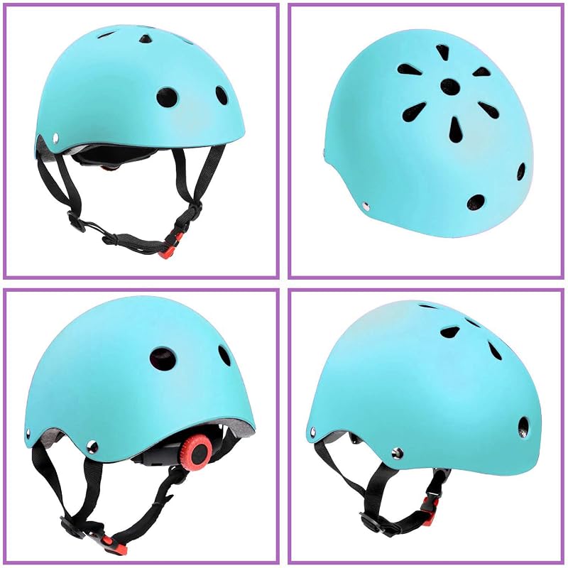 Adjustable Kids Helmet with 2-Size Protection Set for 3-16 Years - Light Green, 20.5-22.4 in (52-57 cm) with Knee Elbow Wrist Pads