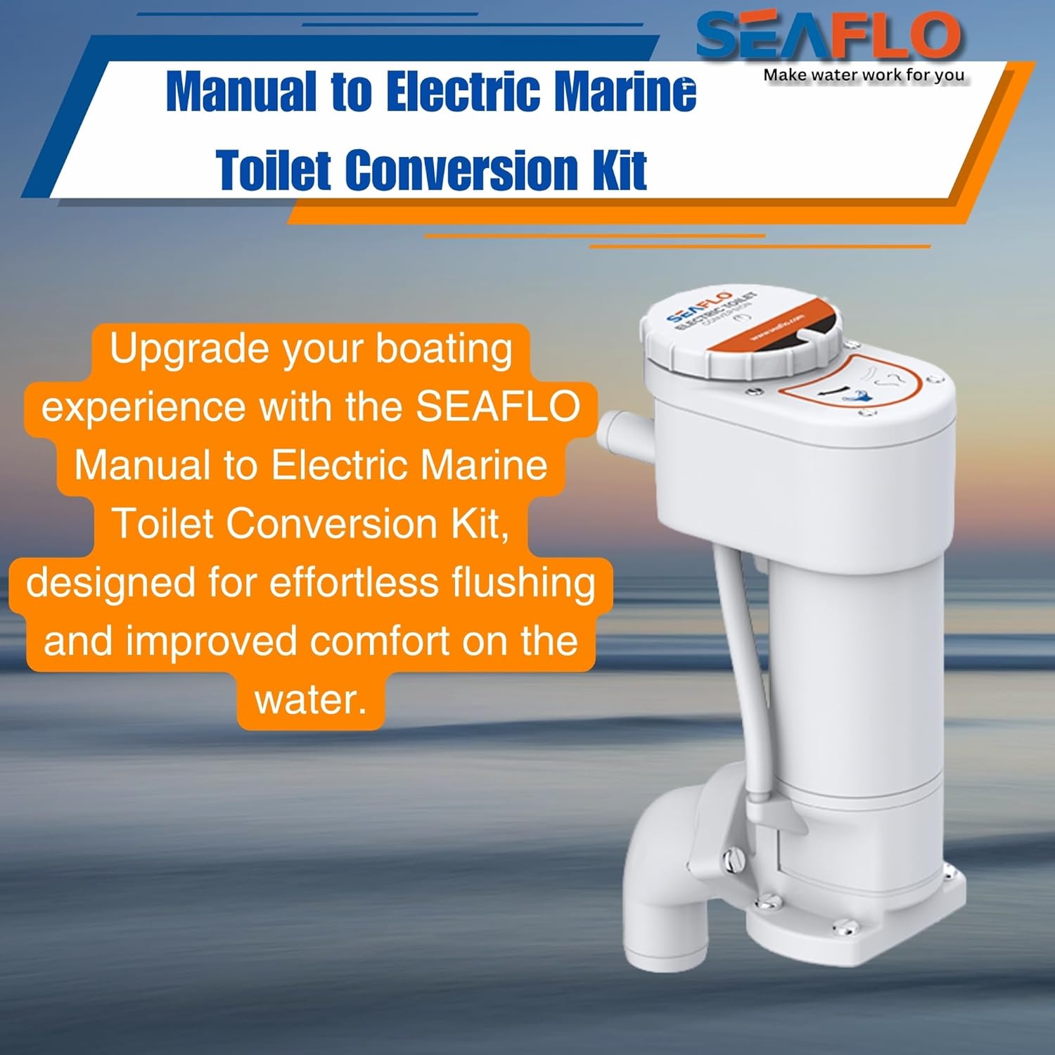SEAFLO 12V Electric Marine Toilet Conversion Kit - Self-Priming Macerator Flush, Fits Compact & Regular Heads | 4-Year Warranty