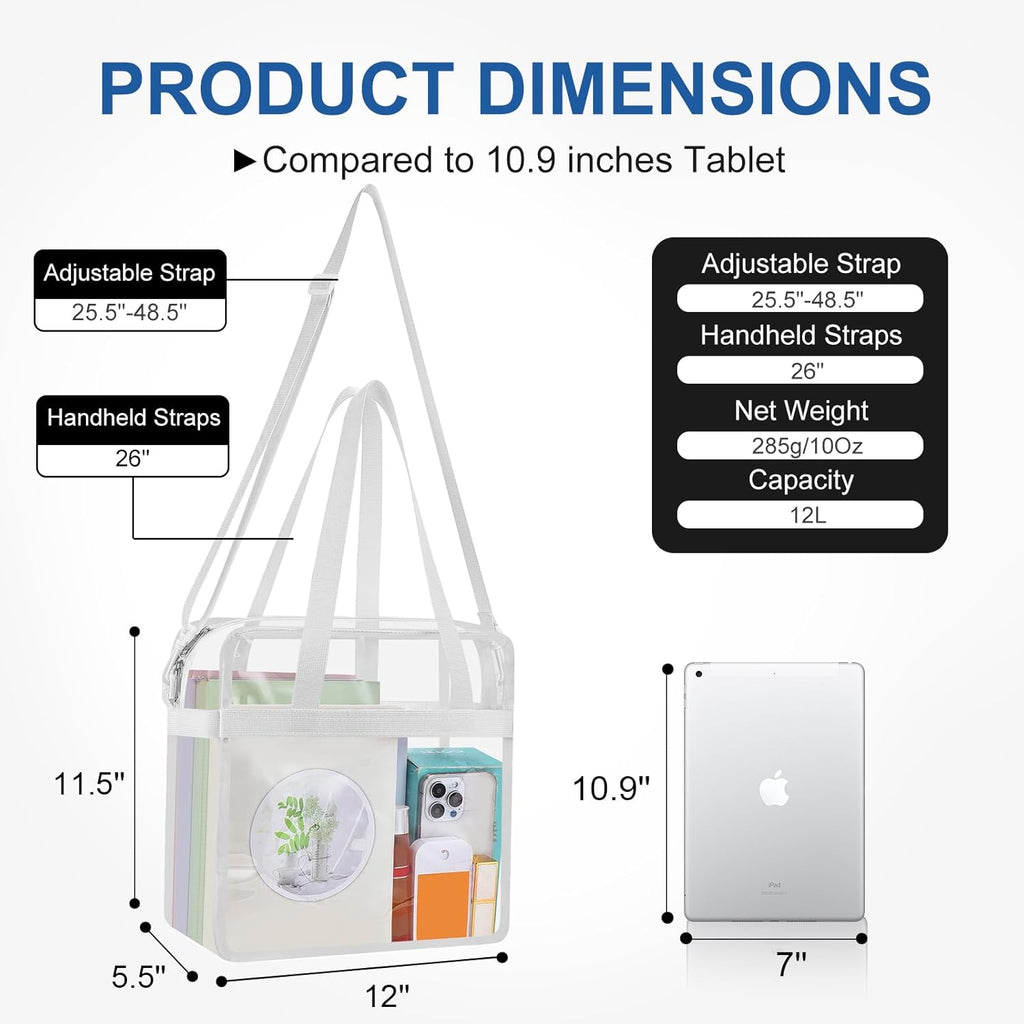 USPECLARE Clear Tote Bag - Transparent Stadium Bag for Events | 12x6x12 Size for Work & Sports