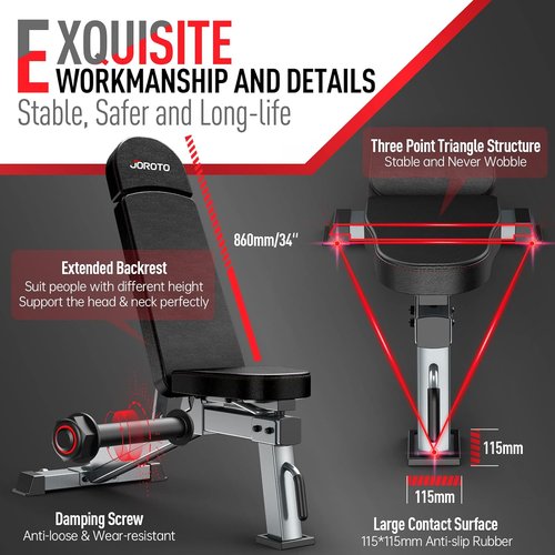 JOROTO Adjustable Weight Bench - 1300LBS Capacity for Home Gym | Incline, Decline & Flat Press, Foldable Design