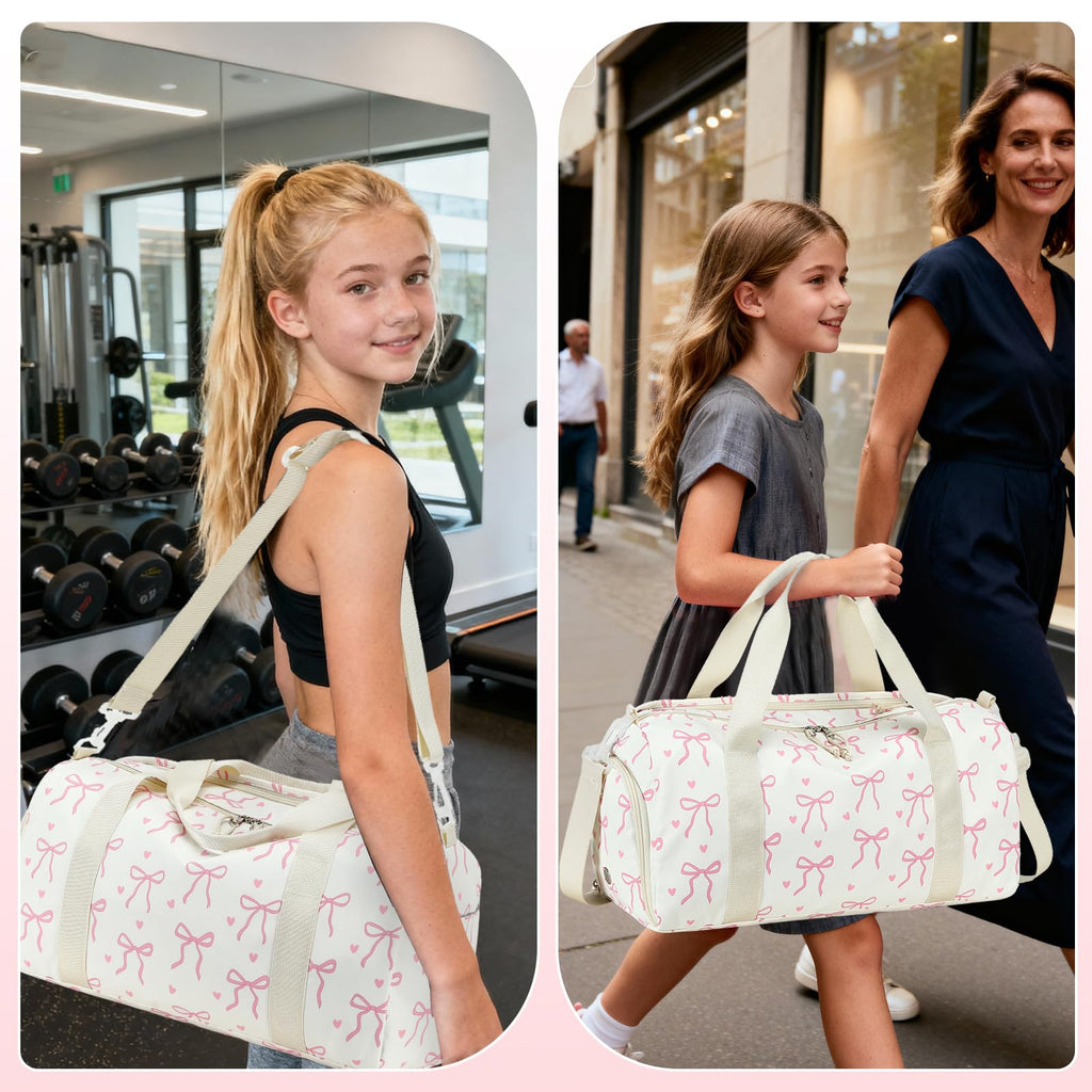 LOIDOU Kids Duffle Bag for Girls, Lightweight Girls Overnight & Weekender Travel Bag with Shoe Compartment and Wet Pocket, Cute Duffel Bags for Toddler Dance, Kids Sleepovers, Gym & Weekend Trips