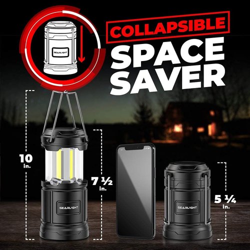 GearLight Camping Lantern - Portable LED Lantern with Magnetic Base & Foldable Hook | Black, Ideal for Emergencies & Campsites