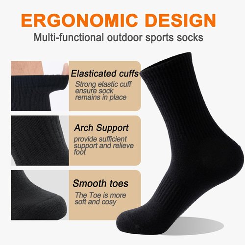 Josnown Mens Wool Hiking Socks 5 Pairs Thick Warm Winter Socks Thermal Cozy Cushion Boot Socks for Cold Weather, Size 7-12