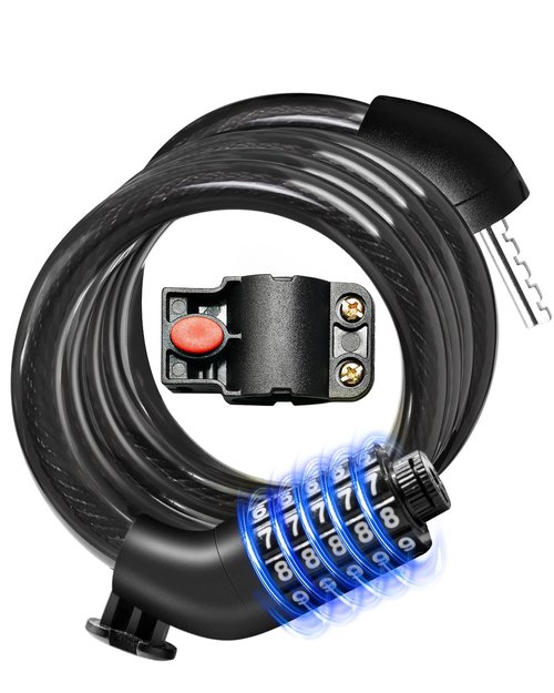 5-Digit Combination Bike Lock - High Security Braided Cable (4ft x 1/2in) with Mounting Bracket, Keyless Anti-Theft for Bicycle, Scooter, Weatherproof