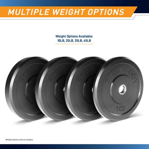 Steelbody Olympic Rubber Bumper Weight Plate - 10 lb. / 25 lb. / 35 lb. / 45 lb. Workout Weights, 25-Pound