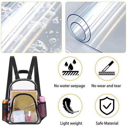 TKSDWBLTY 3Pcs Clear Backpack for Stadium Events,10x12x4 Inches Small Clear Backpack for Concert,Transparent Bag for Soccer Match Tennis Match,Festival Sports Outdoor Festival Essentials-Black