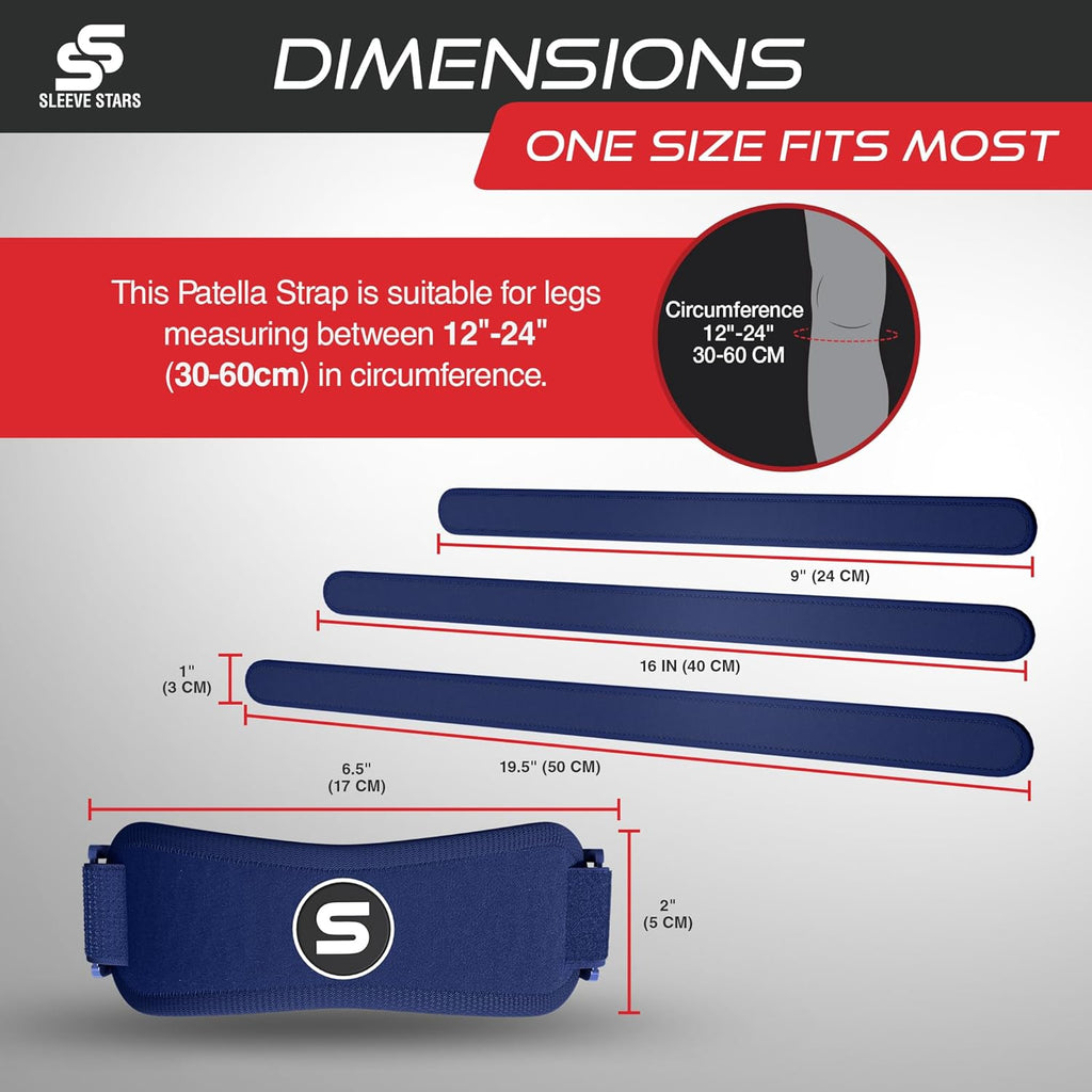 Sleeve Stars Patellar Tendon Support Strap - Effective Osgood Schlatter Knee Brace for Adults & Kids | Adjustable 12"-24" Navy Blue