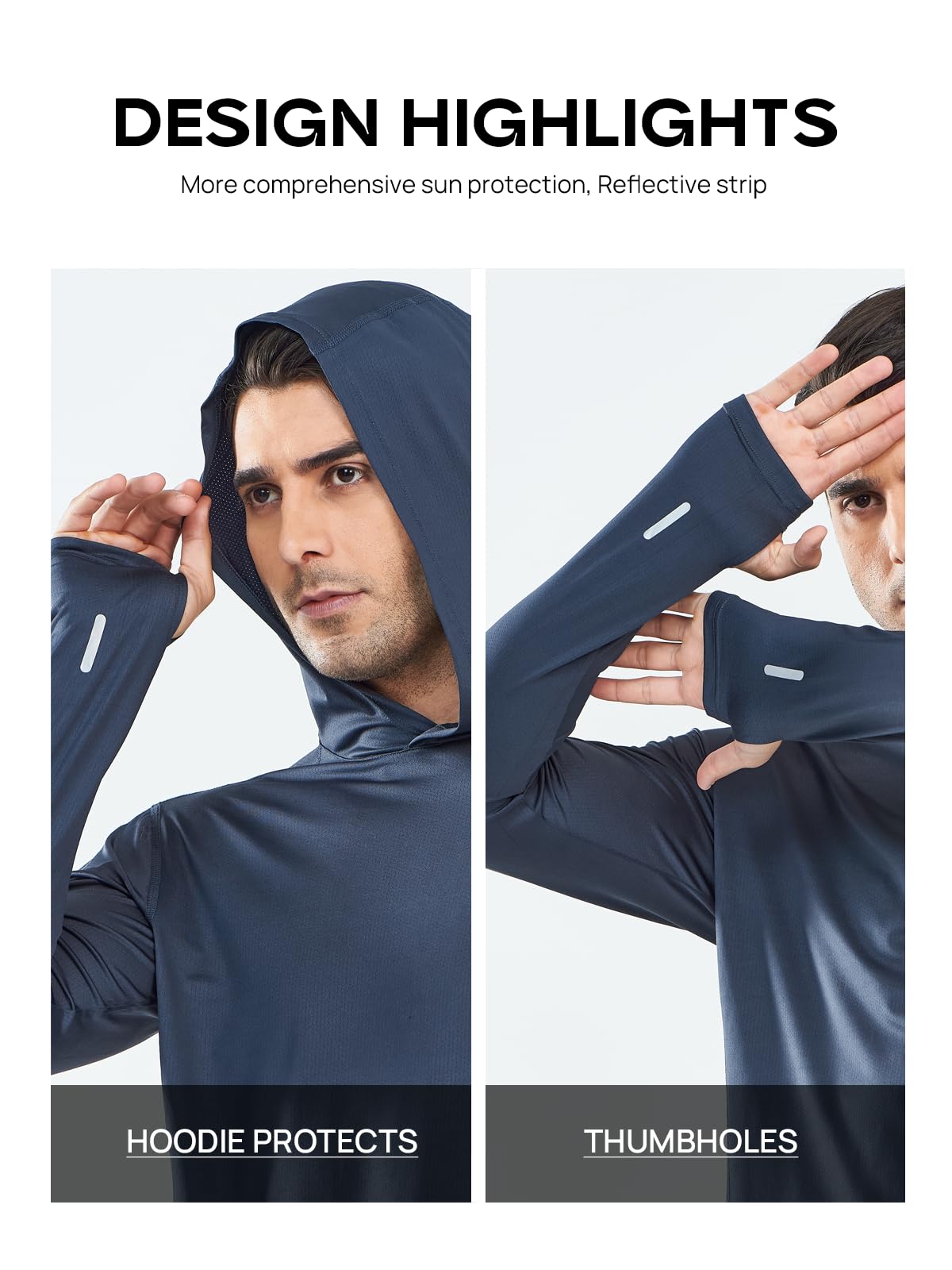 NORTHYARD Men's Sun Protection Shirt UPF 50+ Hoodie Long Sleeve Fishing Swim Rash Guard Shirts UV SPF Lightweight Running COOLGREY L