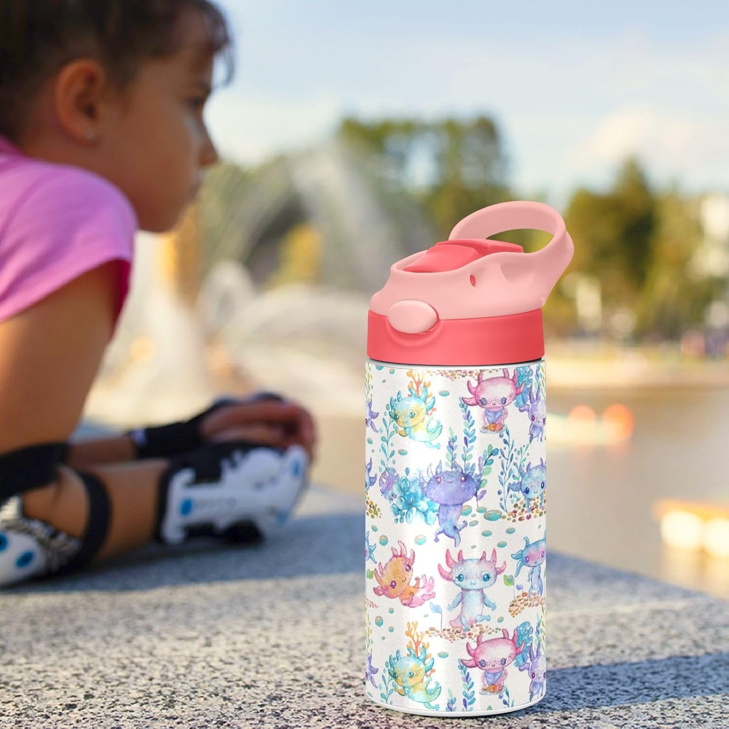 Skiennix Cute Axolotl Stainless Steel Water Bottle - 12 Ounce Vacuum Insulated for Kids