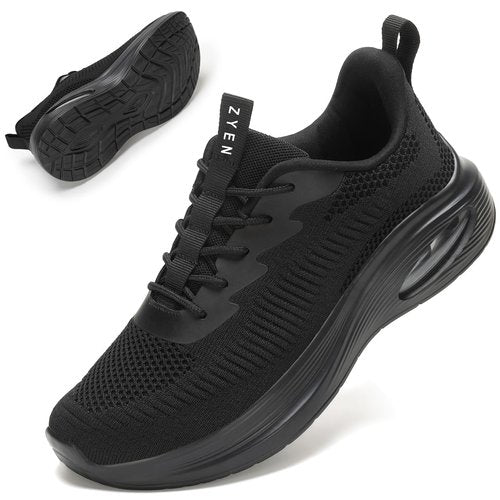 ZYEN Wide Toe Box Shoes Women Air Cushion Road Running Shoes Extra Wide Width Breathable Sneakers Arch Support Tennis Lightweight Gym Athletic Walking Sneakers 8811 Full Black 39