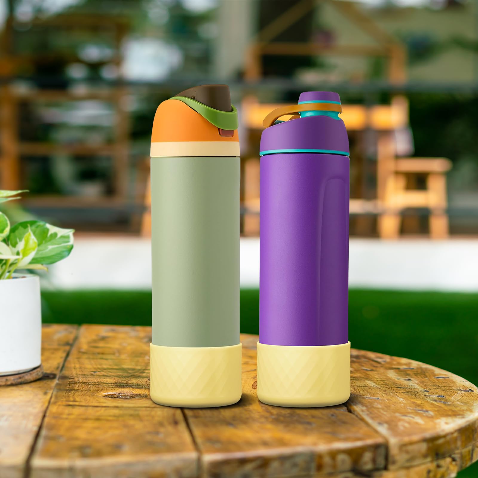 Alwenid 2PCS Silicone Water Bottle Boot for Owala 24 Oz, Anti-Slip Protective Sleeve Bottom Bumper Protector for FreeSip, Twist, and Flip Stainless Steel Water Bottles (Peach)