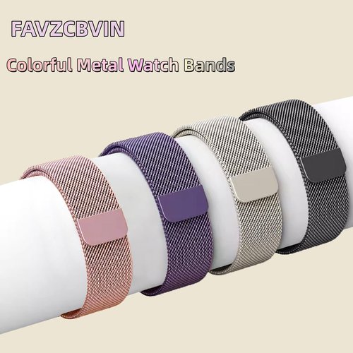 2Pcs Metal Band Compatible for Fitbit Versa 4/Sense 2/Versa 3/Sense Bands Women Men, Stainless Steel Soft Mesh Loop Strap Replacement Bracelet Strap for Fitbit Sense 2/3/Sense/Versa 4 (Purple&Pink, Large)