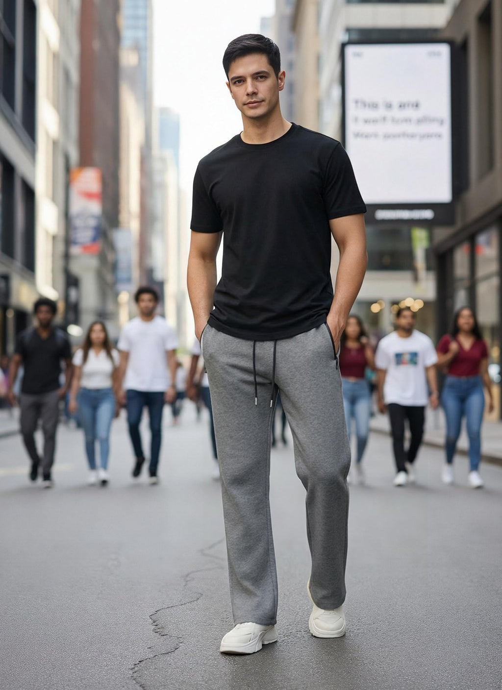 QIUDAOHENG Mens Sweatpants Drawstring Knit Workout Jogger Open Bottom Sweatpants for Men with Zipper Pocket Size S-3XL Dark Gray