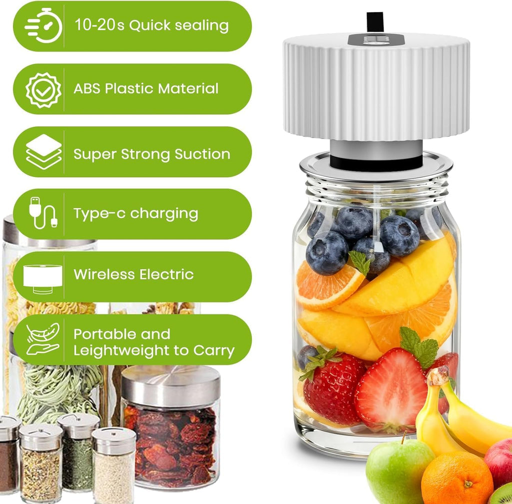 Skiennix Electric Mason Jar Vacuum Sealer Kit - One-Touch Sealing for Wide & Regular Jars | Portable Gift for Mom & Grandma