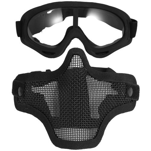 Strategical Protective Gear Set, Carbon Steel Half-face Mesh Cover with Sports Goggle for Men Women, Adjustable Strategical Gear for Shooting, Paintball, CS Games, Costume Parties