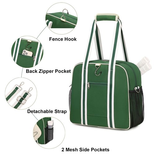 ACESAK Pickleball Bag, Pickleball Bags for Women Men Teens with Waterproof Pocket & Fence Hook, Pickleball Tote Bag for Pickleball Racquet Sports Gym Duffle, Adjustable Strap (Green）