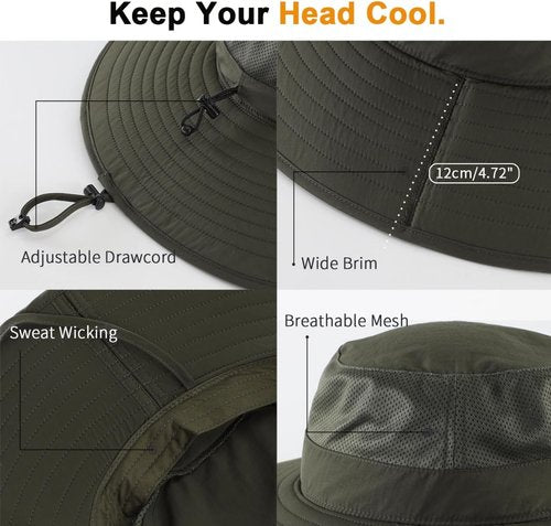 Home Prefer UPF50+ Men's Sun Hat - Foldable Wide Brim UV Protection for Fishing & Gardening