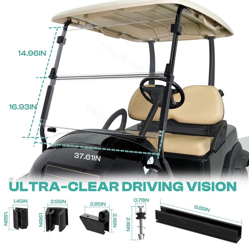 DRIVE UP Club Car Windshield, Golf Cart Windshield Compatible with Club Car Precedent, Tempo, Onward 2004-Up Gas and Electric Golf Carts, Clear Foldable Windshield UV Protection and Impact Resistant