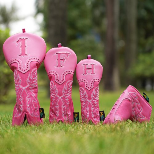 mytag Pink Golf Club Head Covers, Western Cowboy Retro Golf Headcovers with Patch & Embroidery Driver Fairway Wood Hybrids/Rescue Covers (Driver Cover)