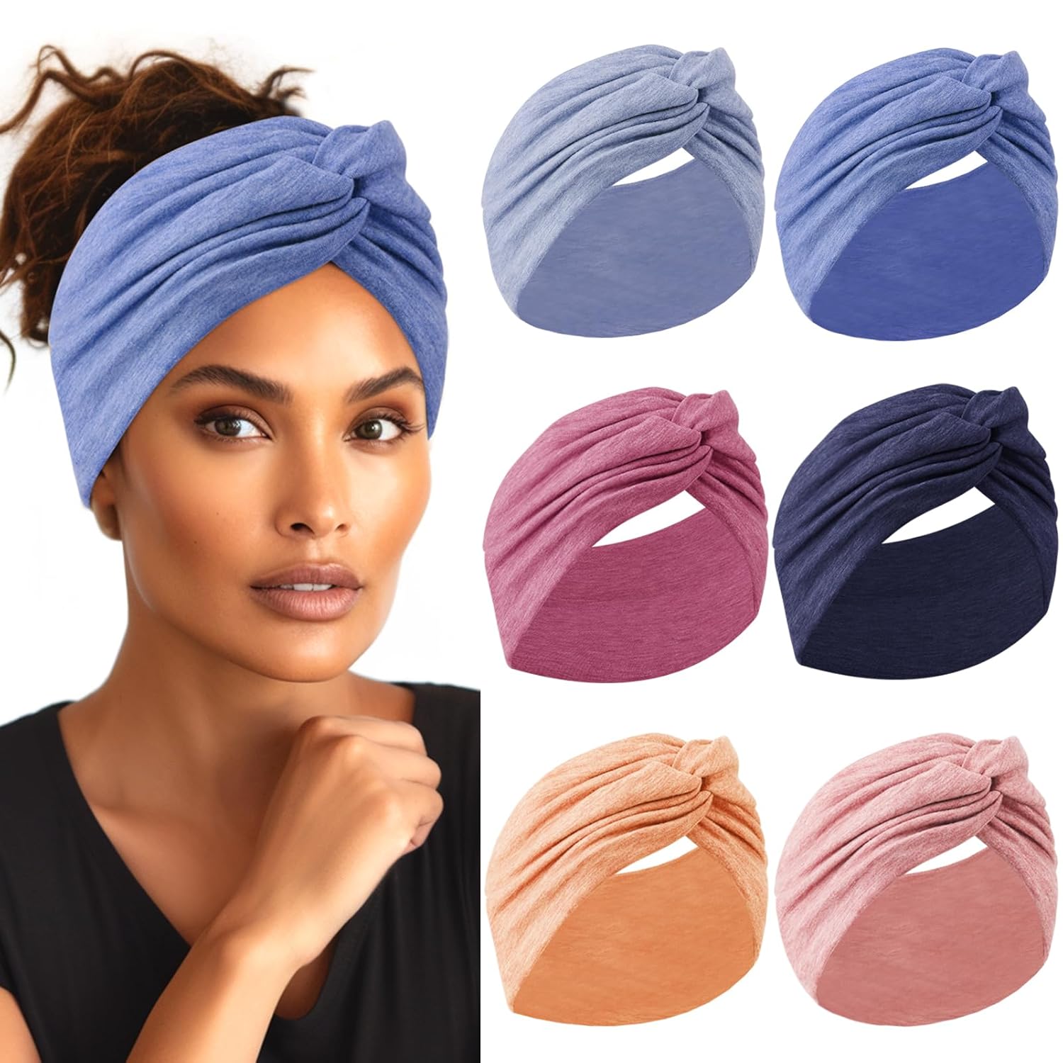 Skiennix Extra Wide Headbands for Women - 7'' Cotton Turban Knotted Bandana | Non-Slip Boho Style