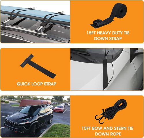 HEYTRIP Roof Rack Pads - 30" Aero Crossbar Pads for Kayak, Surfboard, SUP & Canoe with 15FT Straps & Bag