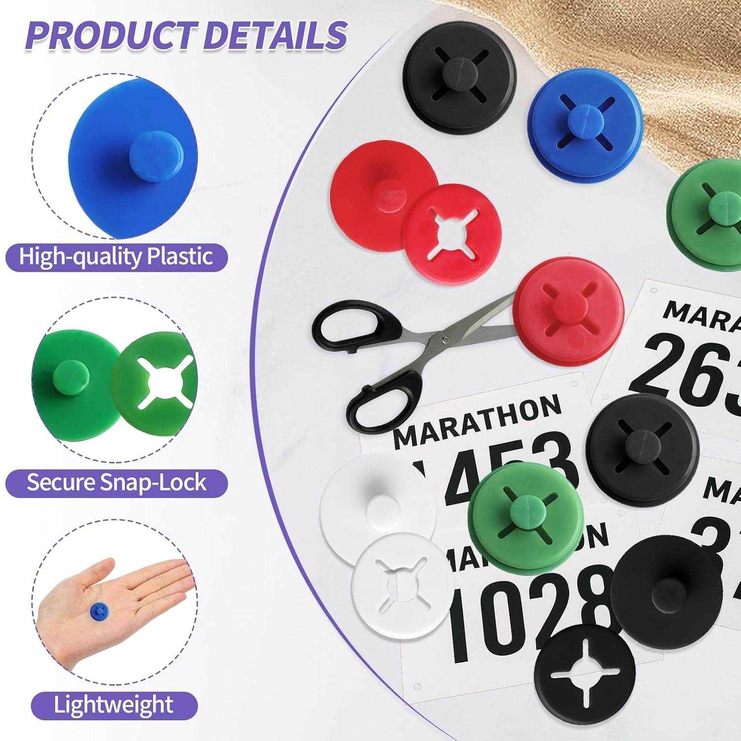 Skiennix 24PCS Running Bib Clips - No-Pin Bib Holder for Runners | Ideal for Marathons, Cycling & More