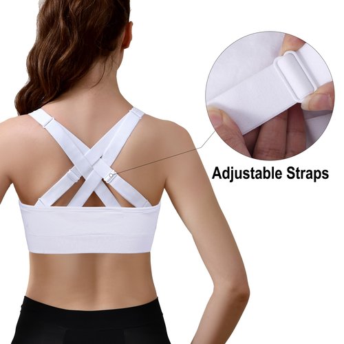 Double Couple Sports Bras for Women Padded High Support Adjustable Crossback Bra Seamless High Impact Yoga Gym Workout Bras