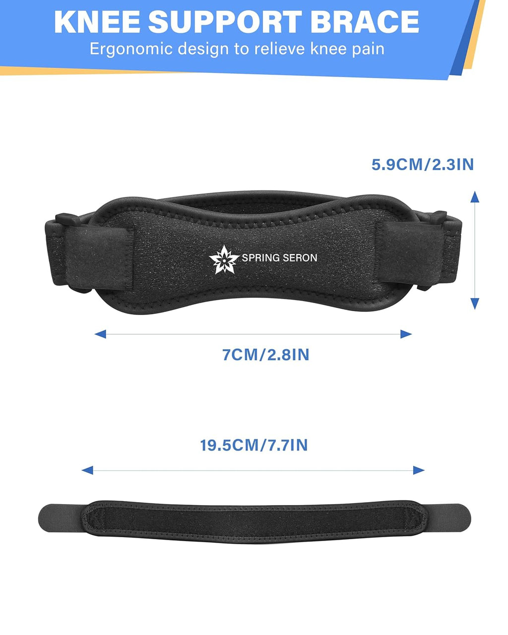SPRING SEASON Patella Knee Strap - Adjustable Patellar Tendon Support for Pain Relief | 2 Pack, Black