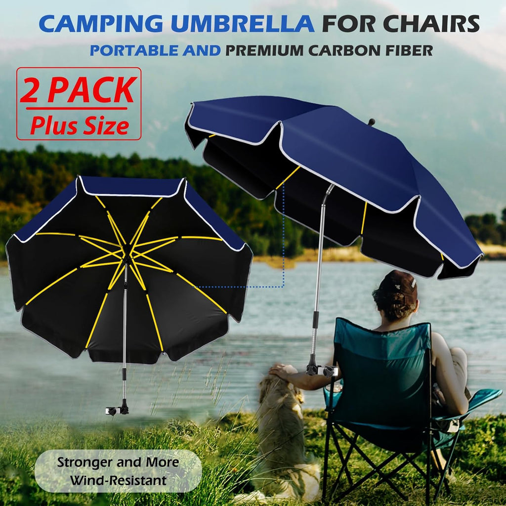 Skiennix 48.8-Inch Large Beach Umbrella - 360° Adjustable UV Protection with Clamp for Chairs & Strollers