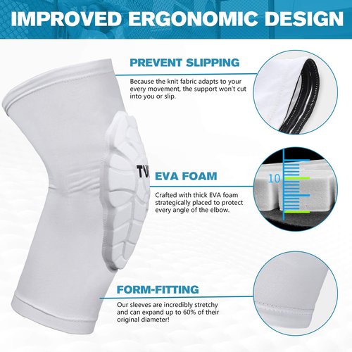TUOY Compression Elbow Pads Padded Elbow Arm Protection - Youth & Adult Sizes (1 Pair)