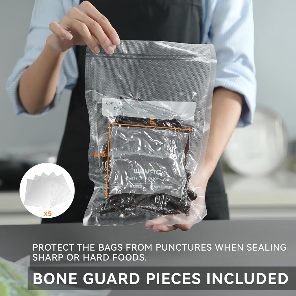 Wevac Vacuum Sealer Bags - Heavy Duty 8" x 12" Precut, 200 Count with Liquid Block & Bone Guard