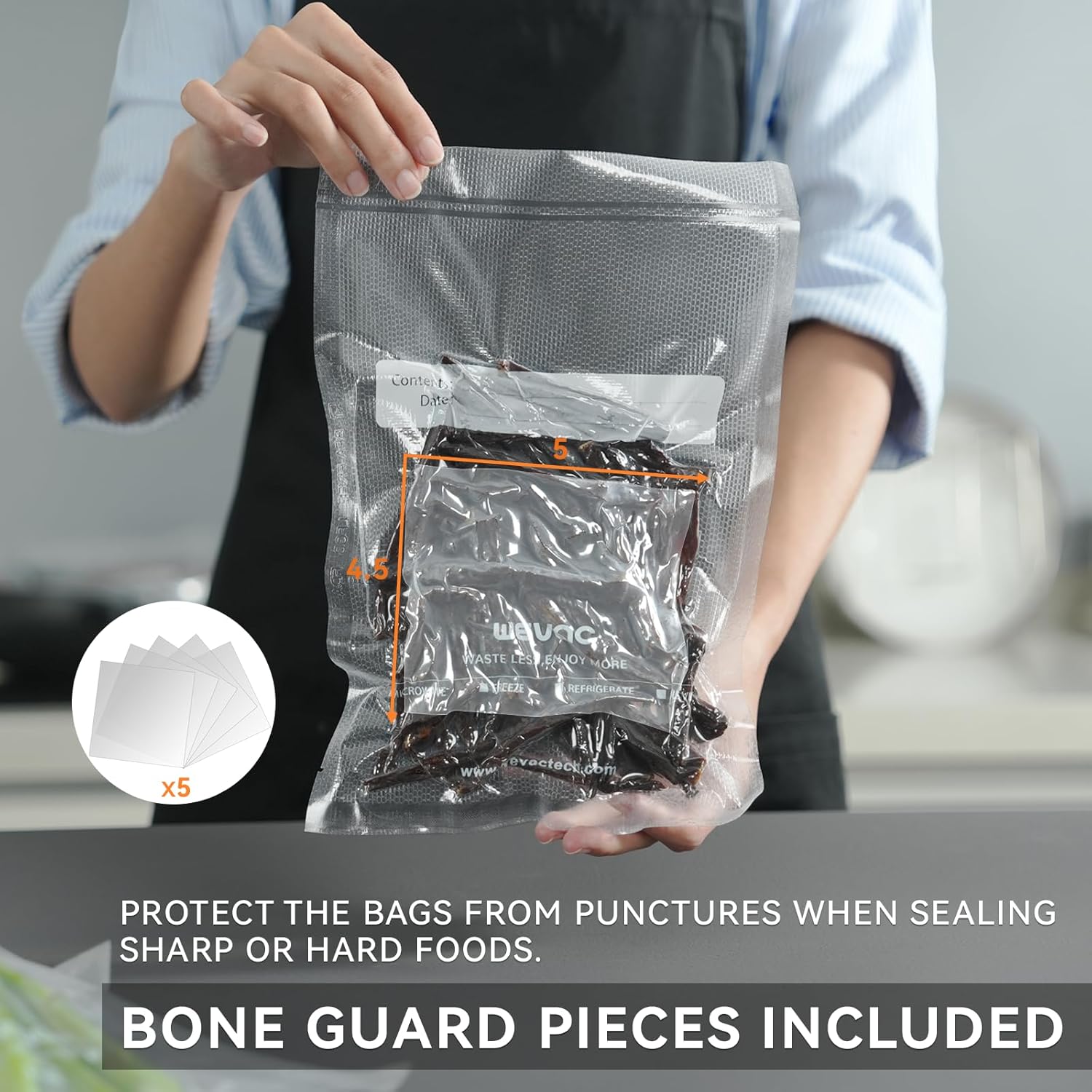 Wevac Vacuum Sealer Bags - Heavy Duty 8" x 12" Precut, 200 Count with Liquid Block & Bone Guard