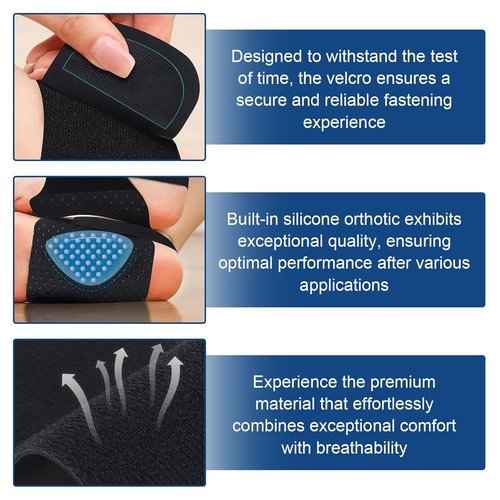 Mjajcnnae Arch Support Braces for Plantar Fasciitis Relief(Pair), Adjustable Brace w/Gel Pads for Flat Feet High & Fallen Arch, Fits for Women Men (Black)