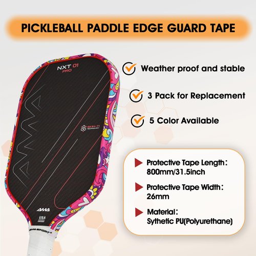 AMA SPORT Pickleball Paddle Edge Guard Tape 3 Pack Edge Protection Tapes 26mm Width Paddle Edge Cover Perfectly Fits Curved Edge Without Wrinkling (Magical Pink)
