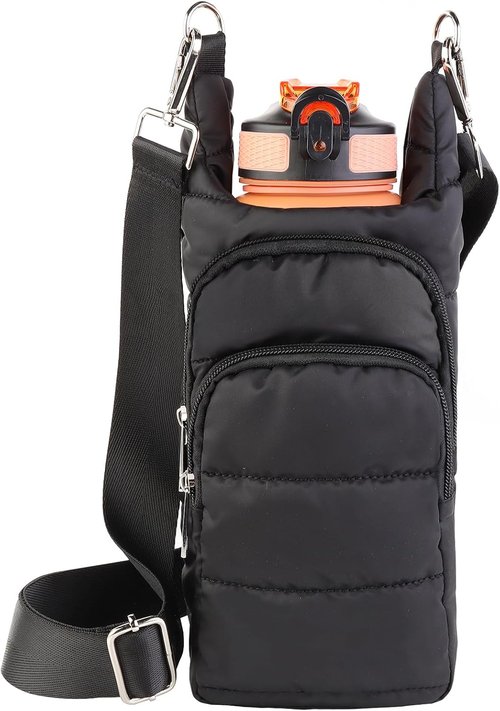Dealkion Water Bottle Holder - Quilted Puffer Sling Purse Carrier Bag for Women