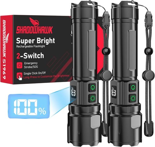 Flashlight 20000 High Lumens Rechargeable - 2 Pack 30W Super Bright LED Flash Light | 24H Long Lasting & 5000ft Beam USB C High Powered Handheld Police Flashlight for Home/Camping/Hiking/Emergency