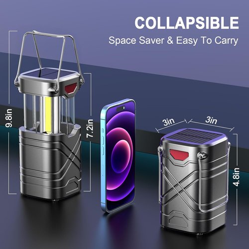 LETMY Rechargeable LED Camping Lanterns - 4 Pack Solar & USB Powered for Emergencies | Hurricane Ready