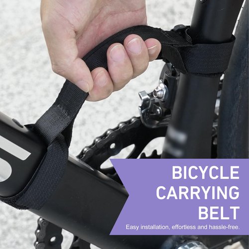 Qurbuns Bicycle Carrying Strap, Heavy Duty Nylon Mountain Bike Hand Strap, 7.48" Frame Handle Carrying Lifter, Portable and Labor-Saving Outdoor Carry Accessories for Mountain Road Bike (Black)