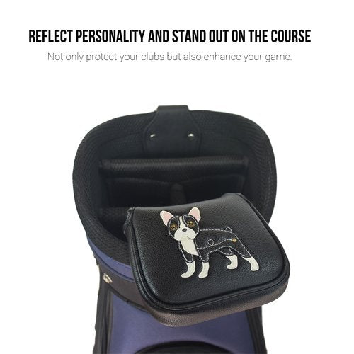 Black French Bulldog PU Leather Golf Club Square Mallet Putter Covers Protector