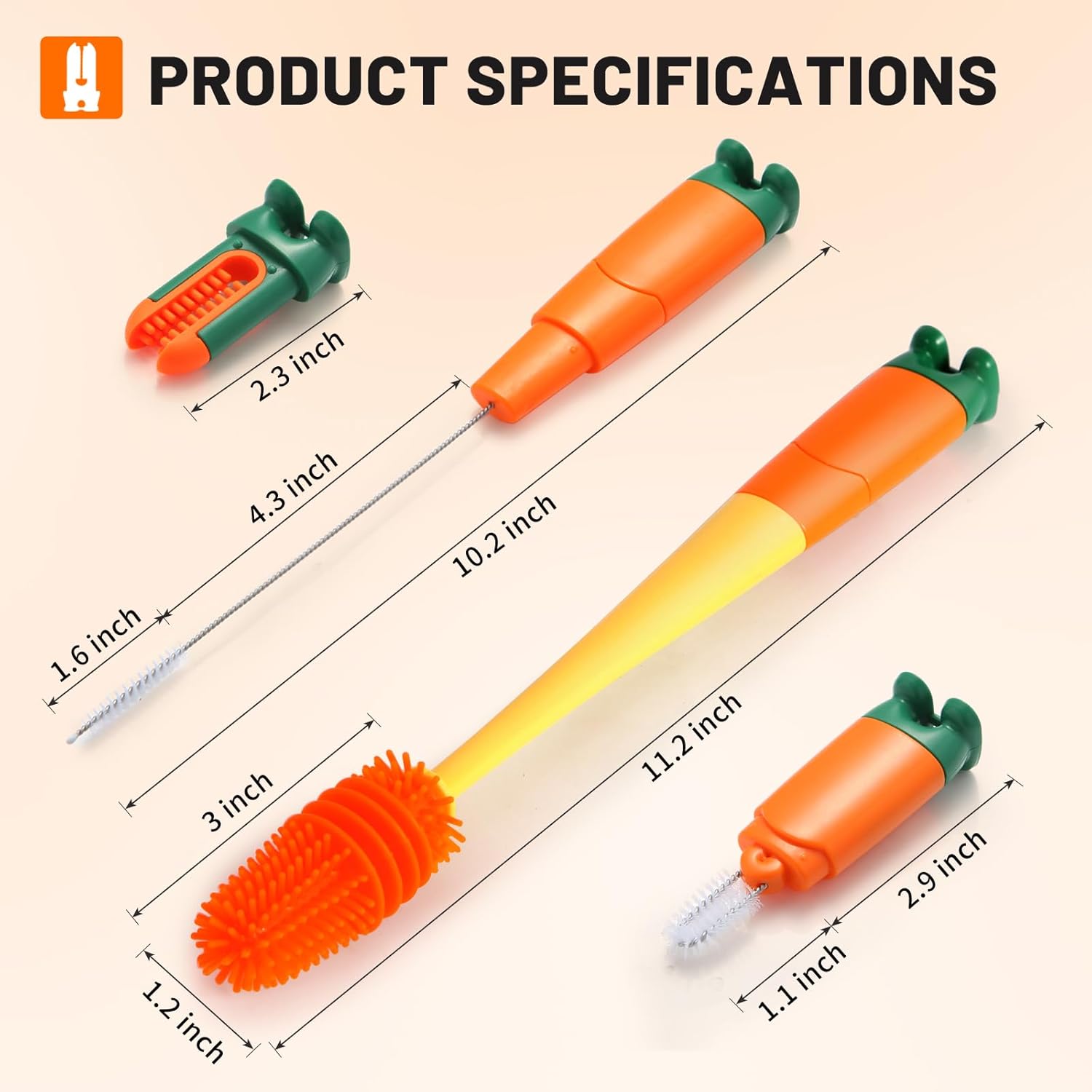 Skiennix 4-in-1 Silicone Bottle Brush - Integrated Design for Cleaning Sports, Baby & Water Bottles | 1 Pack