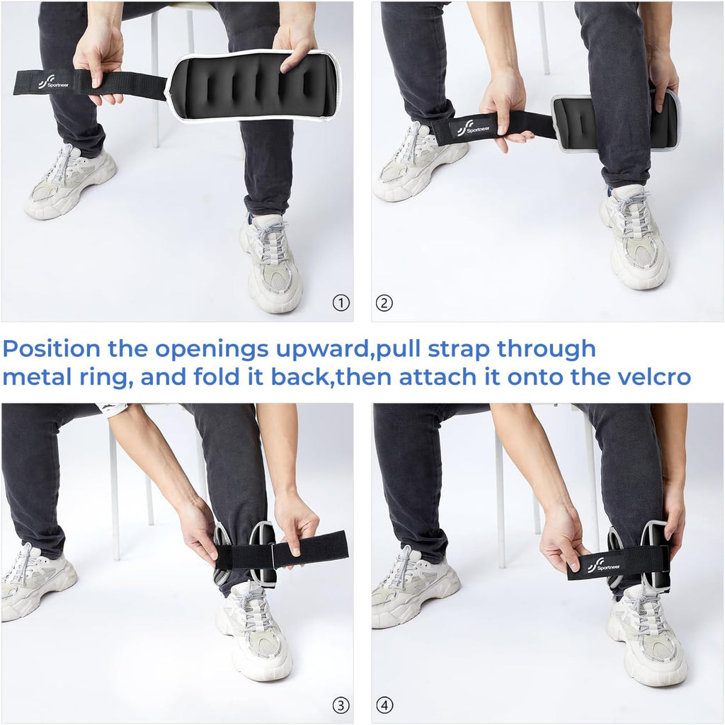 Sportneer Ankle Weights - Adjustable 1/2/4/6/10 LBS Set with Reflective Strips for Strength Training & Fitness