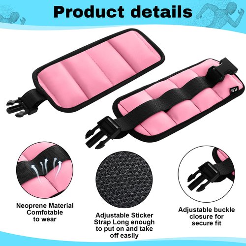 Hollowfly 2 Pairs Ankle Wrist Weights for Land or Aquatic Exercise Aqua Cuffs Aqua Aerobics Fitness Bands for Ankle and Wrist Adjustable Weights for Swimming Pool Workout Equipment(Pink,1lb)